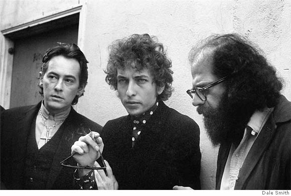 Michael McClure, Bob Dylan, Allen Ginsberg, 1965, photo Dale Smith