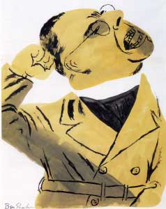 Shahn, Father Coughlin, 1939.Shahn’s painting shows Coughlin as a fanatical speaker, fist raised and head twisted into a pose not unlike Adolf Hitler’s. 