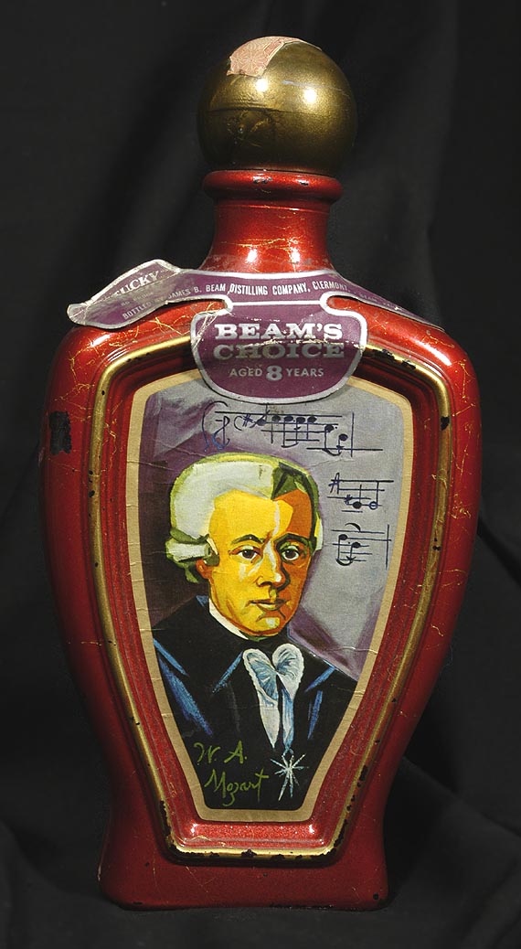 Kentucky ''Mozart'' straight bourbon whiskey.''Mozart stands for culture and thereby has come to represent the aspirations of a middle class for whom Kultur has been commodified. Since the industrialization of the nineteenth century, mass-produced cultural goods—packaged in the canon—have become a capitalist value. The cultural icon has become a market force to be reckoned with.''