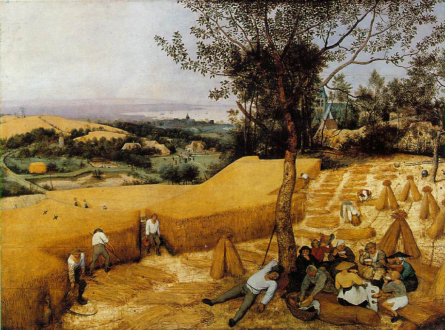 Bruegel. The Harvesters. 1565. The religious pretext for landscape painting has been abandoned, replaced by a new humanism.