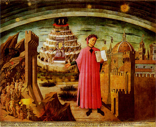 Dante. Michelino painting. 1465. One of the earliest individualized portraits of Dante.
