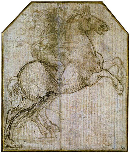 da Vinci. Rider on a rearing horse