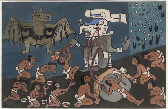 ''Diego Rivera Human Sacrifice Before Tohil [Illustration for Popol Vuh], ca. 1931 Gouache on paper Jay I. Kislak Collection''
