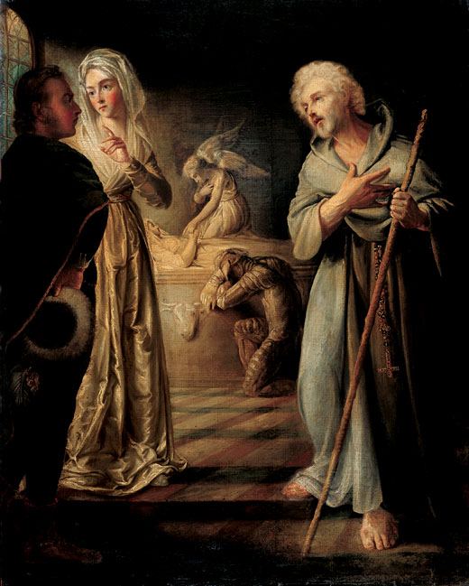 Thomas Robinson.1793. ''The subject is from Thomas Percy’s poem The Hermit of Warkworth (1771). The Hermit weeps as he tells the tragic tale of Sir Bertram and Isabel to a pair of eloped lovers. In the background, Sir Bertram mourns by the side of Isabel, the women he loved but who died accidentally by his sword. The Hermit’s narrative climaxes with the revelation that he was that ill-fated hero.''