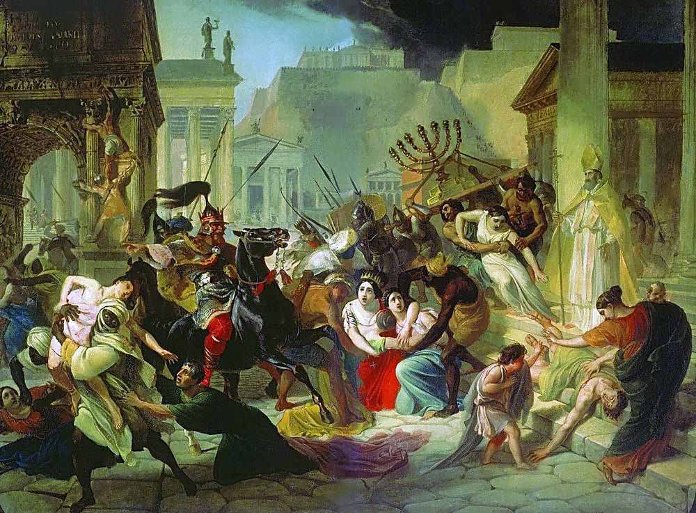 Karl Briullov. "The sack of 455 is generally seen by historians as being more thorough than the Visigothic sack of 410, because the Vandals plundered Rome for fourteen days whereas the Visigoths spent only three days in the city" 