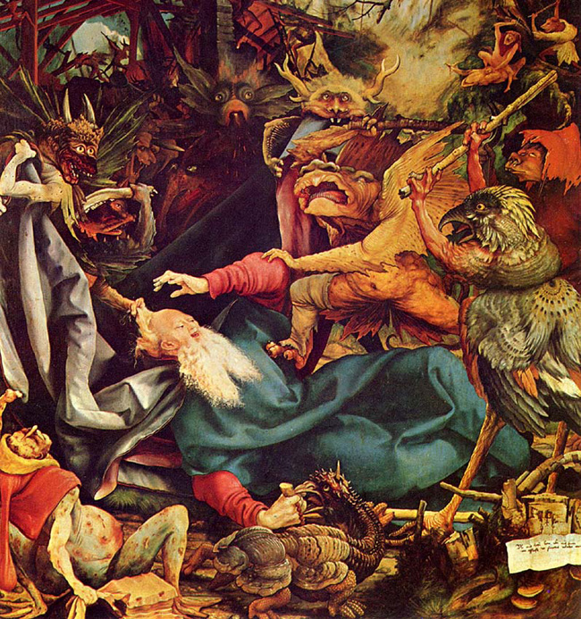 ''The beautiful grotesque; Matthias Grünewald’s (1470 AD – 1528 AD) depiction of “The Temptation of St. Anthony” a religious theme that’s has been repeated many time’s in European Art most notably by Hieronymus Bosch and Salvador Dali. These images are taken from just one panel of the twelve panel’s that make up the magnificent ‘The Isenheim Altarpiece‘ the masterpiece for which German Artist Grünewald is most famous for.''