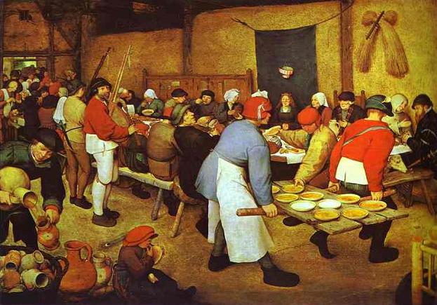 ''It was a fundamental given in Bruegel's century that saints, nobles and burgher families were never depicted eating; they might be shown sitting at table, but were not allowed to touch the fare before them, nor even to open their mouths, let alone put anything into them. This drawing a veil over the act of eating must have been in accordance with an unwritten rule. In all probability, people found it disconcerting to be reminded of the fact that no-one, no matter how rich, or how powerful, or how spiritual he may be, can live without nourishment - for eating reminds us of our dependence upon Nature, our dependence upon our digestive organs. This was at odds with a concept of art in which man was idealized, one seeking to make man in God's image, to render him a superior individual.''