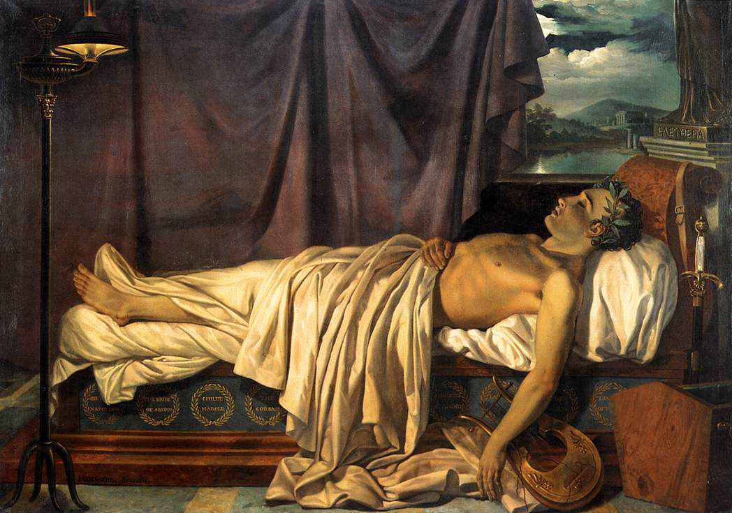 Byron. IQ 159. Lord Byron on His Deathbed, by Joseph-Denis Odevaere, c 1826