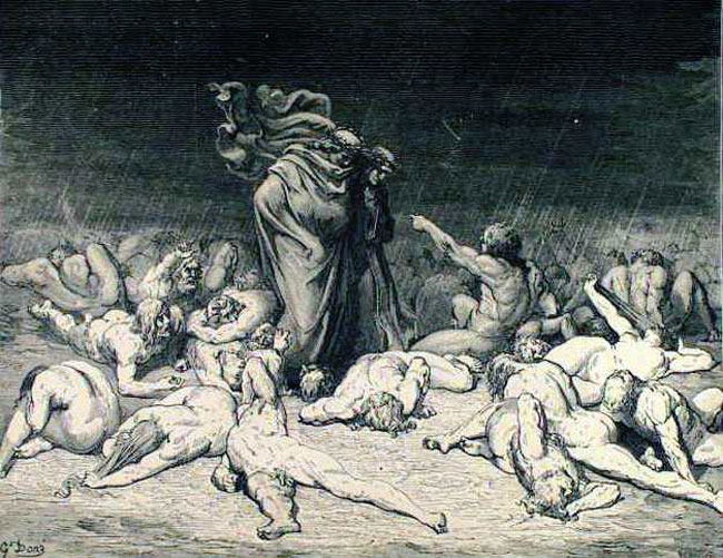 Gustave Dore. www.worldofdante.org ''Dante and Virgil among the gluttons  Creator: Doré, Gustave  Date: 1890  Medium: engraving  Source: Dante Alighieri's Inferno from the Original by Dante Alighieri and Illustrated with the Designs of Gustave Doré (New York: Cassell Publishing Company, 1890).