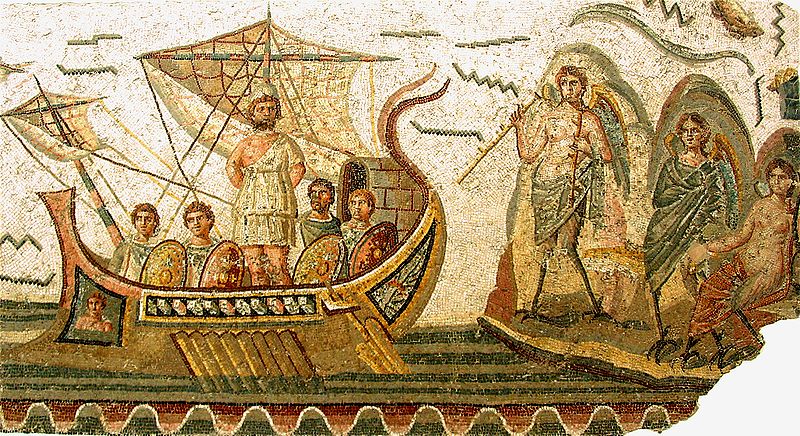 Mosaic of a Roman galley. Bardo Museum Tunis. Wikipedia