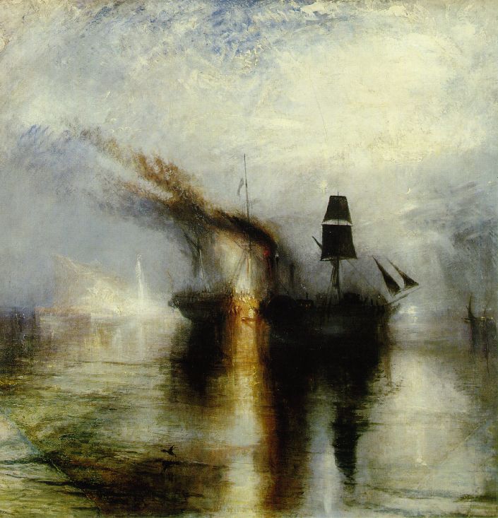 Turner. Peace-Burial at Sea. A memorial to Turner's contemporary, the portrait and genre painter Sir David Wilkie. Besides being a tribute to fame and friendship it was also a disingenuous demonstration of how to use black. s