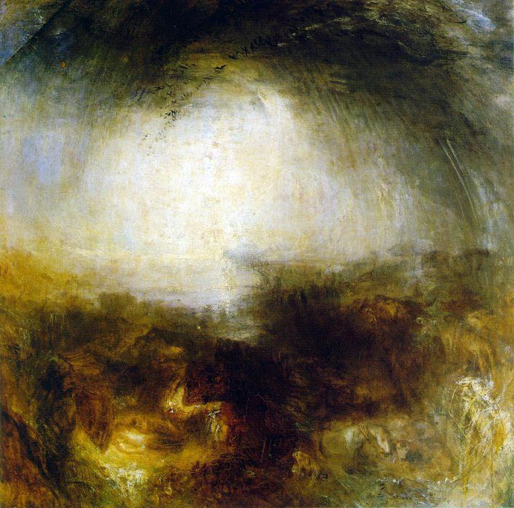 Turner. Shade and Darkness. One of Turner's late and most abstract oils , it was based on Goethe's color theories. The painting is dominated by what Goethe called ''minus colors'' which Goethe thought produced ''restless , susceptible, anxious impressions''; surely an apt description of the effect produced by a Turner painting.