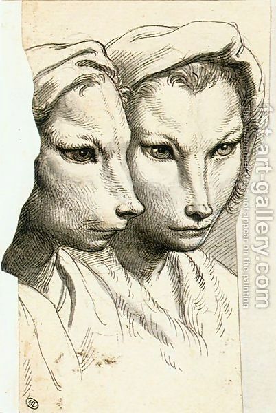 Handmade oil painting reproduction of Physiognomic Heads Inspired by a Weasel c. 1670, a painting by Charles Le Brun.