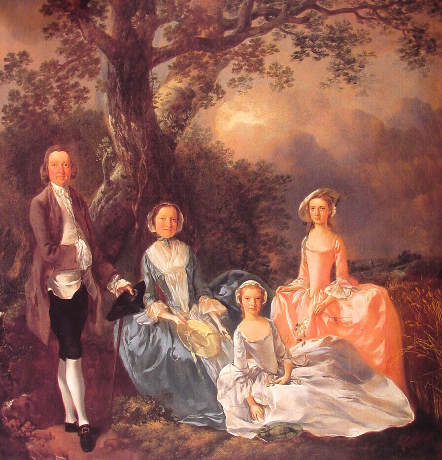 A new highly specialized form of painting came into fashion. This was the Conversation Piece, which portrayed groups of real people enjoying a pleasant moment within their own fine homes or outdoors on their own handsome estates , as in this gainsborough painting of the Gravenor family , done around 1748. the conversation piece provided a permanent testimonial to their success in the chief endeavor of the age: making life as sweet as possible