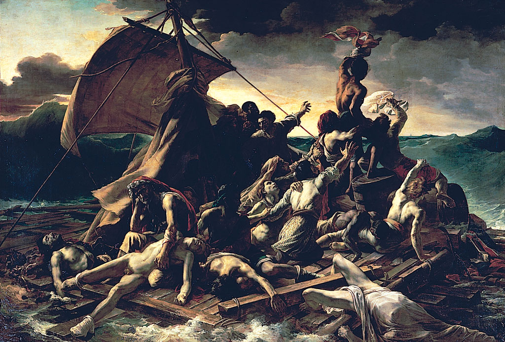 ''In expressing the predicament of the shipwrecked everywhere in the world, Géricault had laid the foundations of an aesthetic revolution. The Raft of the Medusa marks the first appearance in painting of 'the ugly' and thereby proclaims its scrupulous respect for the truth, however repulsive the truth might be. This concern for truth is integral to the Romantic temperament.  For his Salon picture in 1819, Géricault chose a dramatic episode — the wreck of the frigate Meduse, which had set off with a French fleet on an expedition to Senegal, and had been lost in July 1816. The French admiralty was accused of having put an incompetent officer in charge of the expedition; he was the Comte de Chaumareix, a former emigre who had not commanded a vessel for twenty-five years. The picture was an enormous success, more on account of the scandal than because of an interest in the arts; but Géricault only received a gold medal, and his picture was not bought by the government. One wonders who it was suggested commissioning this painter of horror subjects to do a Sacred Heart.  Géricault was mortified, and decided to exhibit his picture in England, where a pamphlet had been published on the wreck of the Meduse. He entrusted the vast canvas to an eccentric character named Bullock (as Lethière had done with his Brutus Condemning his Sons), and it was exhibited in London from 12 June to 31 December 1820, and in Dublin from 5 February to 31 March 1821. Géricault received a third of the takings, and the operation brought him in quite a large sum (probably 20,000 francs).''