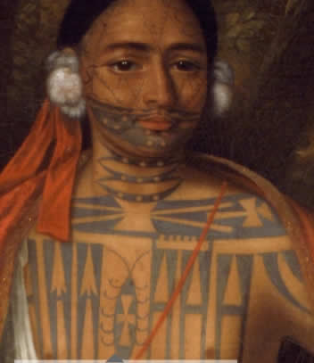 "Although tattoo artists see paintings of the four ‘kings’ as accurate accounts of the tattoos of these individuals, this viewpoint must be approached with caution. While the artist John Verelst most likely painted the faces of the four chiefs from life, their bodies and the background of the paintings may have been added later by the assistants in his workshop.7 It must also be taken into consideration as has been mentioned by members of the Mohawk community, that during this period the European interests were very much about eroticizing the ‘other’"