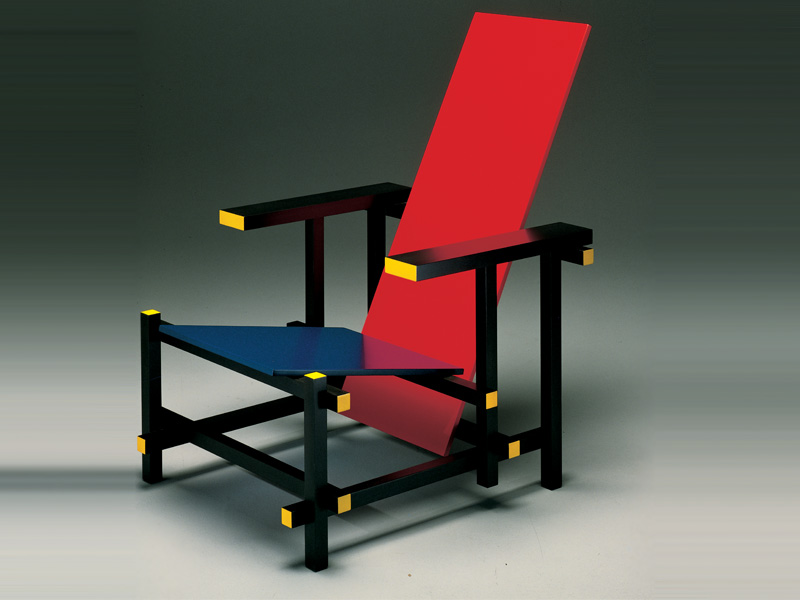 "When Dutch furniture designer Gerrit Reitveld designed the Red Blue Chair in 1918, he wanted to create a piece that used common dimensions of lumber and could be mass-produced. The focus was not on comfort but on the logical and simplistic design. To this day his chair exemplifies functionalism as well as the de Stijl movement (i.e. Piet Mondrian)."