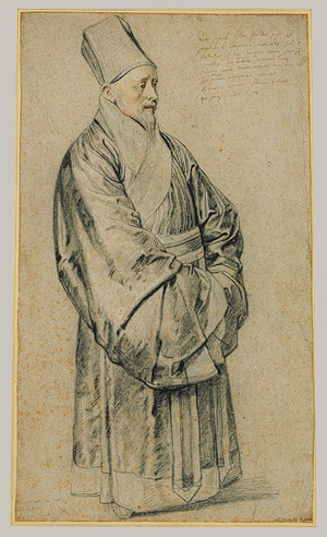 "Rubens drew this sensitive portrait while the Jesuit missionary to China was in Antwerp in 1617. Trigault, born in 1577, the same year as Rubens, had gone to China in 1610 but had returned to Europe to raise funds and gather a library. Rubens was close to the rector of the Jesuit College in Antwerp, and in 1615 construction began on a new Jesuit church for which Rubens eventually created two altarpieces and a magnificent series of ceiling designs.  Source: Peter Paul Rubens: Portrait of Nicolas Trigault in Chinese Costume (1999.222) | Heilbrunn Timeline of Art History | The Metropolitan Museum of Art"