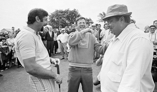 --- Photo by Associated Press Joe Namath (left) and Doug Sanders (center) with Jackie Gleason at the 1969 National Airlines Open.---click image for source...