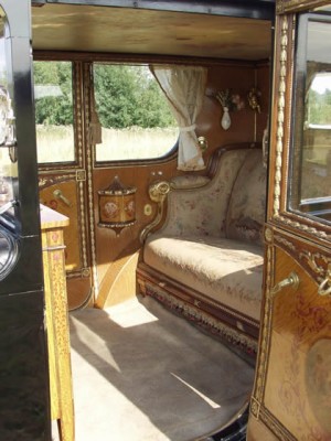 ---Brougham de Ville by Charles Clark of Wolverhampton. Black and Cream with Black hide upholstery to front and tapestry cloth to rear. Low mileage and extensive history with only 4 owners from new. Considered as one of the most important Rolls-Royce Motor Cars ever. The rear interior is French styled with oil painting as the headlining. Formerly part of the famous Stanley Sears collection.---click image for source...