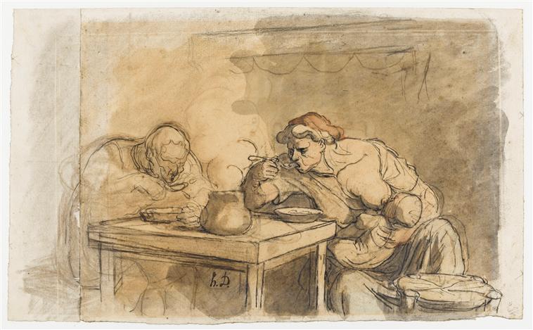 ---Honore Daumier, The Soup, c. 1862-1865. Charcoal, black chalk, pen and ink, wash, watercolour and conte crayon, 30.3 cm x 49.4 cm. Musee du Louvre, Paris ---click image for source...